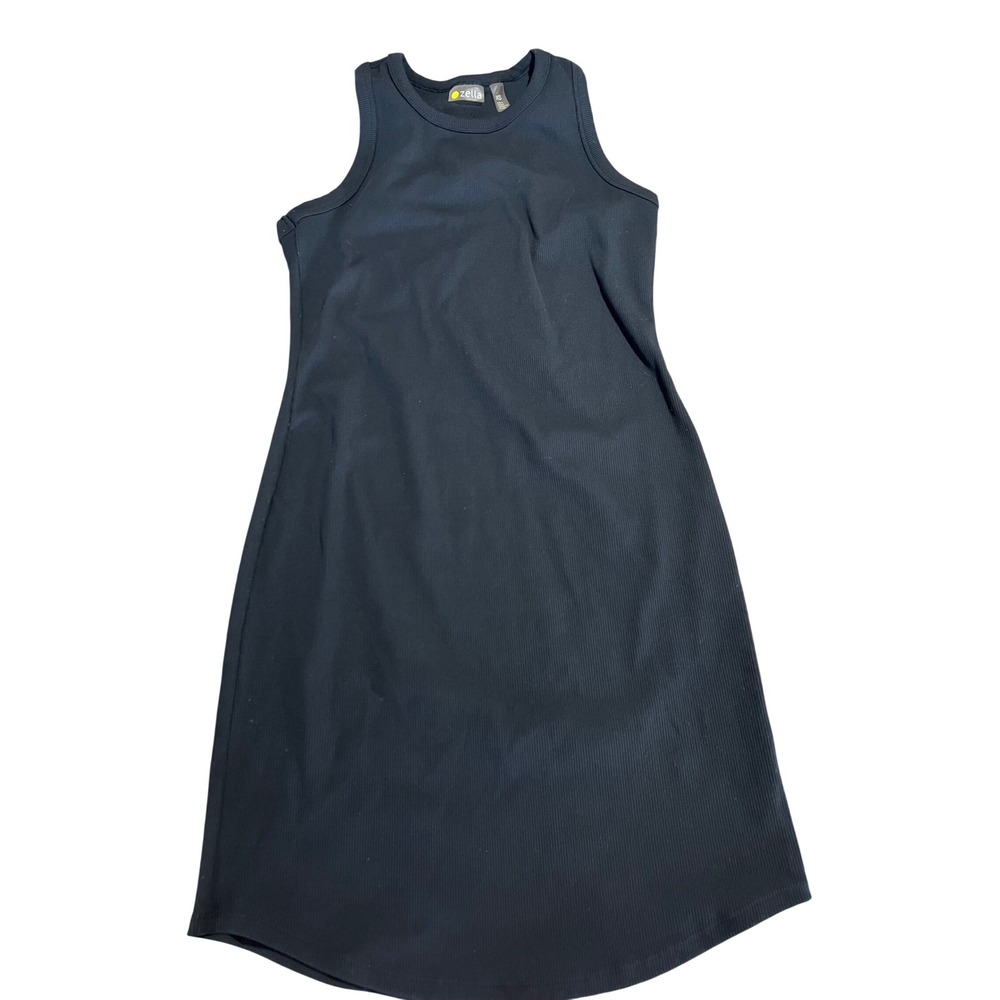 Zella Black Ribbed Racerback Athletic Tank Mini Dress XS Crew Neck Sport Stretch